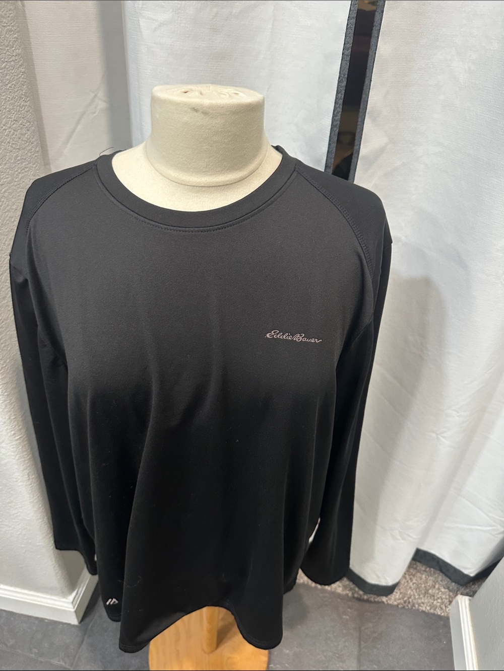 Eddie Bauer Black Long Sleeve Crew Shirt with Subtle Logo